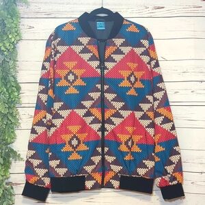 Bomber Jacket Lightweight Native Tribal Aztec Geometric Men's XL Casual Colorful
